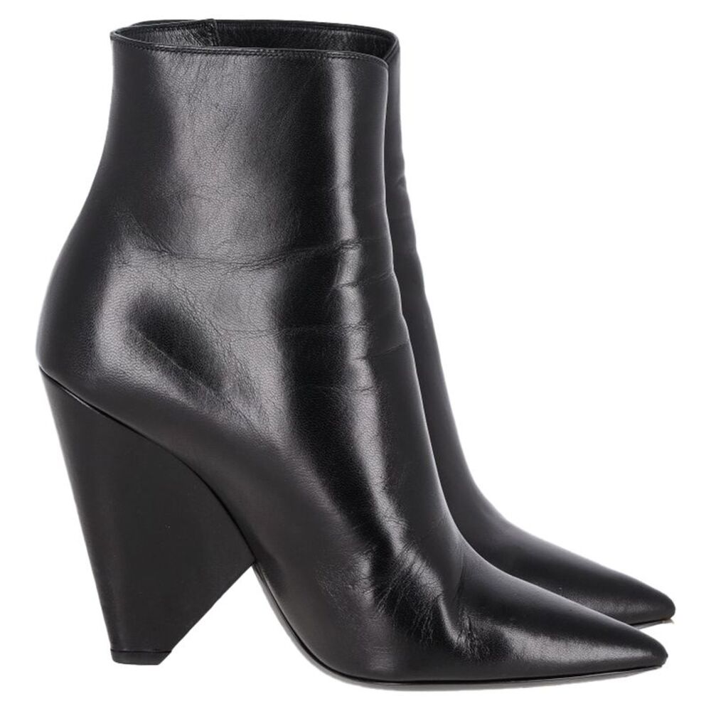 Saint Laurent Pyramid-Heeled Ankle Boots in Black Leather - Picture 1 of 8